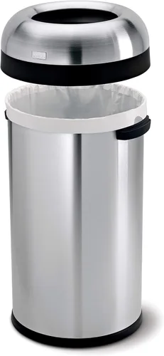Miniatura 2 de simplehuman Bote de basura Bullet con tapa abierta de 60 litros/16 galones, calibre pesado de grado comercial, acero inoxidable cepillado