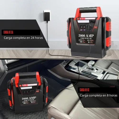 Miniatura 6 de Arrancador con compresor de aire, arrancador de batería de coche de 2000A, inflador de neumáticos de 260 PSI, amplificador de batería de plomo-ácido