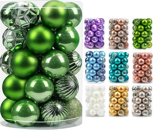 Miniatura 123 de AMS Esferas de Navidad de 2.36 pulgadas/60mm, 34 unidades, adornos grandes, decoraciones para fiestas, inastillables, colgantes festivos para Negro