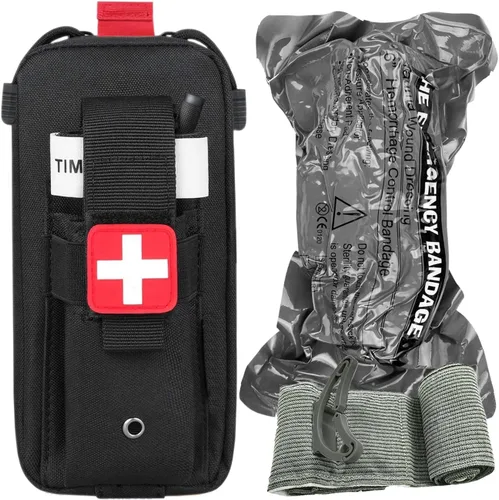 Miniatura 8 de Bolsa para torniquete (vendaje israelí + bolsa IFAK), kit médico pequeño para trauma, primeros auxilios tácticos para acampar y senderismo Camouflaje