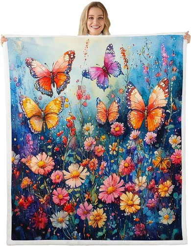 Miniatura 22 de Rustic Farmhouse Style Sherpa Blanket Retro Barn Truck Flannel Fleece Throw Blanket 40"x50" for Sofa Couch Country Daisy Flowers Ultra Soft Bed Blue
