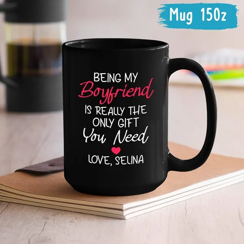 Miniatura 5 de Taza de cerámica personalizada con nombre de novio, Being My Boyfriend Is Really The Only Gift You Need Cups, tazas personalizadas para novio o él