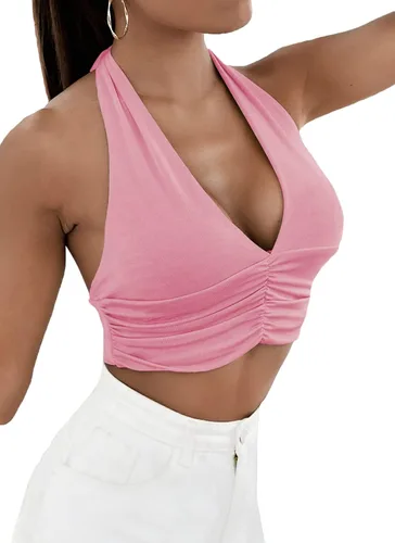 Miniatura 3 de Camiseta LYANER para mujer, con cuello en V ancho, estilo halter, con espalda al aire y sin mangas