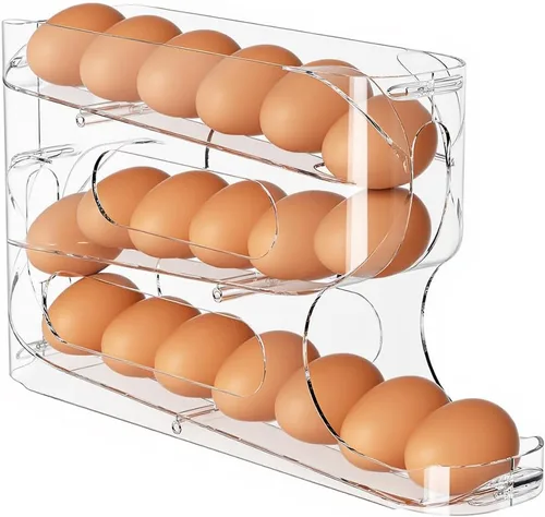 Sotfamily Soporte transparente para huevos para refrigerador, dispensador automático de huevos para huevos, 18 unidades, diseño FIFO, rodillo de