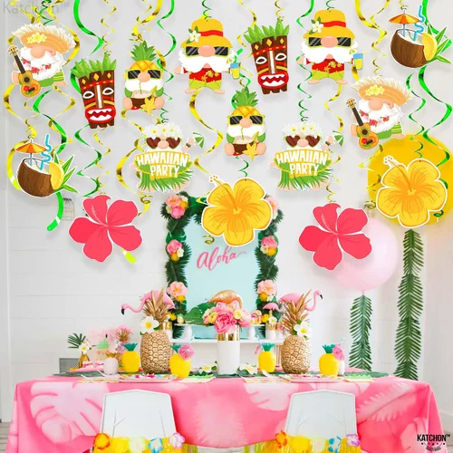 Miniatura 4 de KatchOn, 46 piezas de decoraciones colgantes de Luau, NO DIY, decoraciones colgantes de Luau, decoraciones hawaianas para fiesta, decoraciones