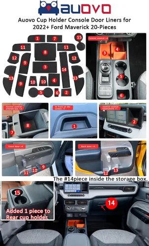 Miniatura 6 de Auovo Inserto para Portavasos Compatible con Accesorios Ford Maverick 2022 2023 2024 2025 Forros para Portavasos de Consola Central Forros para Negro
