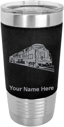 Miniatura 21 de LaserGram Vaso aislado al vacío de 20 onzas, tren de carga, grabado personalizado incluido (piel sintética, estilo béisbol)