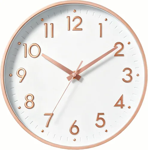 Miniatura 12 de Reloj de pared Mosewa de 20 cm, moderno, analógico, silencioso, sin tictac, funciona con pilas, decorativo para cocina, dormitorio, oficina (dorado)