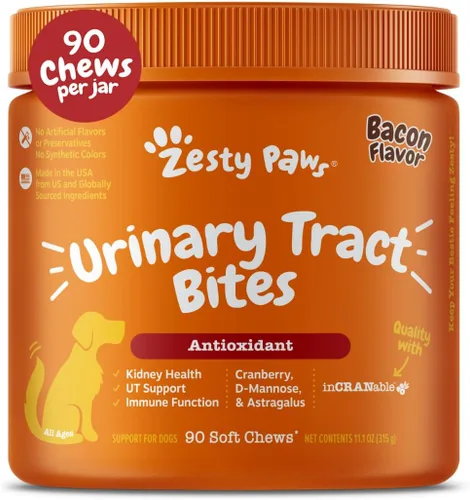 Zesty Paws Suplemento de arándano para perros - Control de vejiga para perros - Soporte del tracto urinario - Masticables de arándano con D-manosa,