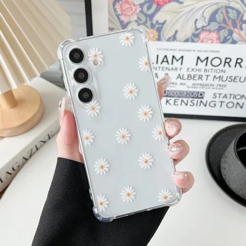 Miniatura 22 de ZTOFERA Funda transparente para Samsung Galaxy S24 con bonito patrón de flores para mujeres y niñas, funda protectora a prueba de golpes, delgada