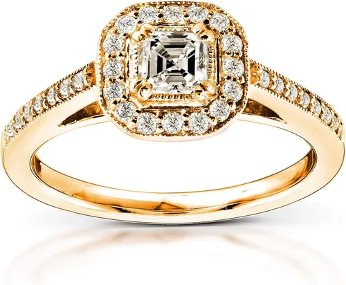 Miniatura 2 de Kobelli Anillo de compromiso de diamante de corte Asscher de 12 quilates (quilates) en oro amarillo de 14 quilates