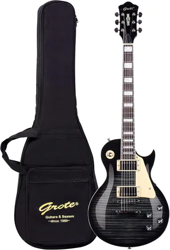 Grote Guitarra eléctrica de cuerpo sólido LPYS-006 con mástil de arce, trastes de acero inoxidable, ideal para todos los niveles, con bolso de Negro