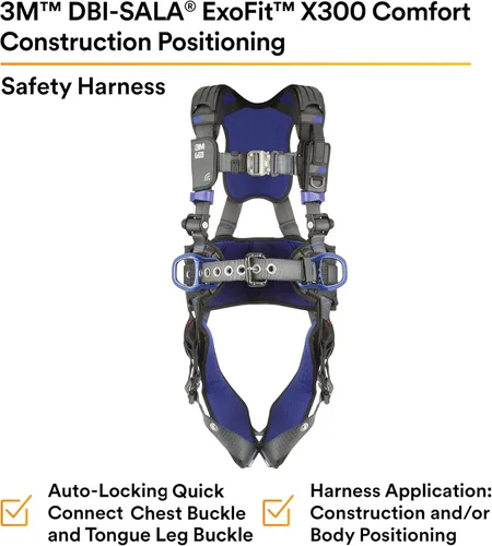 Miniatura 2 de 3M 1140184 DBI-SALA ExoFit X300 Arnés de seguridad de posicionamiento de construcción, protección contra caídas, anillos en D de espalda y cadera