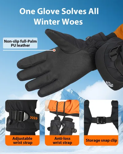 Miniatura 5 de Pixel Panda Guantes de invierno para hombre impermeables, guantes para climas fríos extremos para mujer con Thinsulate de 3M y forro polar grueso