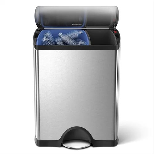 simplehuman - Basurero rectangular para cocina con dos compartimentos para reciclaje, de 46 litros / 12.2 galones, de acero inoxidable cepillado