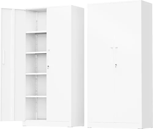 Miniatura 13 de Greenvelly Armario de metal para garaje, armario de almacenamiento de metal con bloqueo de 36 pulgadas de alto con 2 puertas y estantes ajustables
