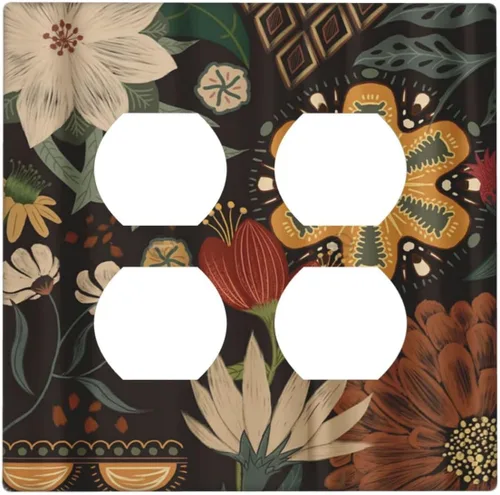 Miniatura 37 de Cubiertas de Interruptor de Luz Artísticas de Cuádruple Palanca con Hojas Tropicales Florales Boho, Flores Bohemias Decorativas Botánicas, Placas