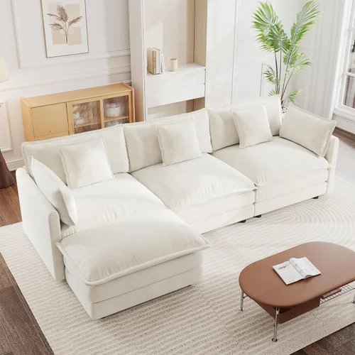 Miniatura 33 de mikibama - Sofá seccional modular, sofá en forma de L de 76.4 pulgadas para sala de estar, sofá cama cómodo tipo nube con otomano móvil, combinación