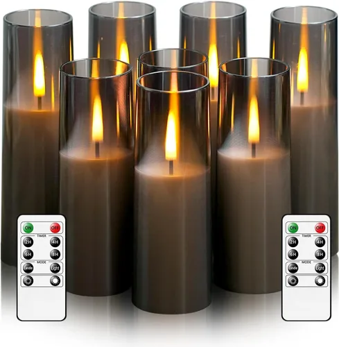 Miniatura 9 de MUMCHASI 8 piezas de velas sin llama, velas operadas por batería, velas LED parpadeantes con control remoto, llama danzante realista, diseño