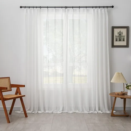 Miniatura 2 de Cortinas traslúcidas blancas con pliegues elegantes de 84 pulgadas, 1 panel, cortinas plisadas para sala de estar, puerta corrediza de vidrio