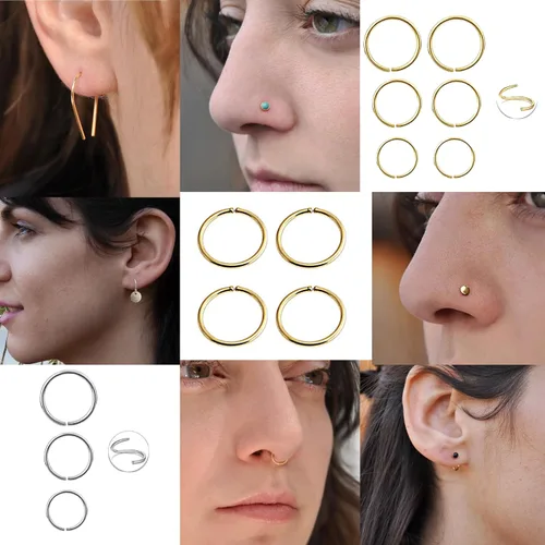 Miniatura 5 de Aretes pequeños de plata de ley 21 GA de 0.472 in con gancho de arco de herradura