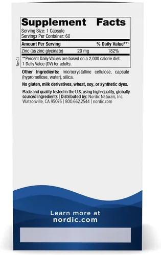 Miniatura 2 de Nordic Naturals Glicinato de zinc - 60 cápsulas - 20 mg de glicinato de zinc altamente absorbible - Bienestar óptimo - Sin OMG, sin gluten, vegano