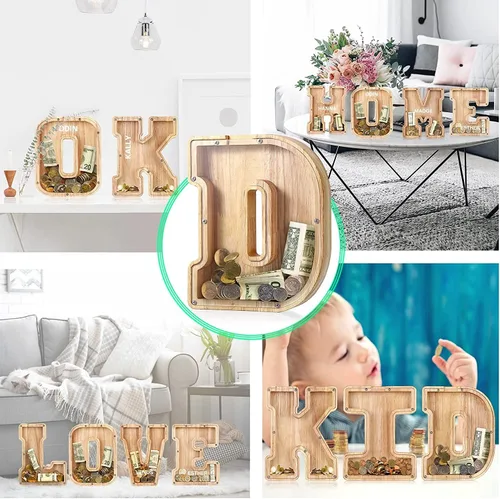 Miniatura 3 de callie Alcancía con inicial personalizada, regalo para niños, banco inicial con letras del alfabeto, banco interactivo de madera para ahorrar dinero