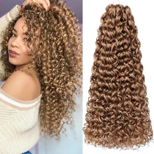 Miniatura 7 de Unionbeauty - Paquete de 8 mechones rizados con ganchillo GoGo, rizos de agua para mujer negra, rizos de playa, extensiones de cabello rizado 1b#
