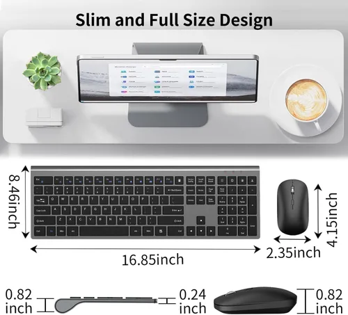 Miniatura 4 de Teclado y mouse inalámbricos, teclado de computadora plano delgado de tamaño completo y mouse óptico silencioso de 2400 DPI con dongle de 2.4 GHz