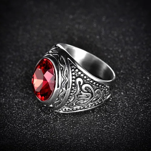 Miniatura 2 de MASOP Anillos masculinos modernos góticos retro de acero inoxidable grabados en color plateado joyería de fiesta de moda tamaño 8-12
