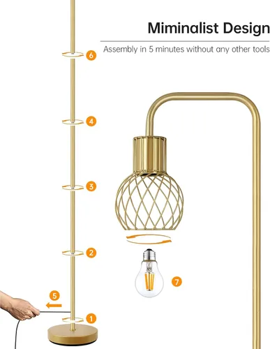 Miniatura 6 de Lámpara de pie industrial, lámpara de pie plateada antigua moderna con bombilla LED de 6 W, interruptor de pie, lámparas altas de metal para sala