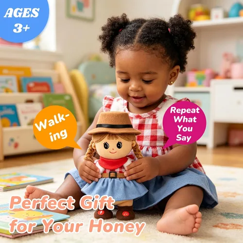 Miniatura 3 de Hopearl Muñeca negra que habla y canta, repite lo que dices, muñeca negra que camina, juguete animado interactivo, eléctrico, regalo de peluche