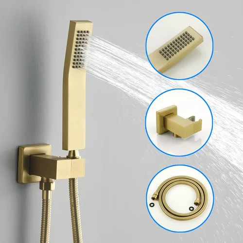 Miniatura 4 de JOYWELL - Grifo de ducha dorado cepillado, cabezal de ducha de 8 pulgadas Accesorios de ducha de equilibrio de presión de 2 funciones,Pulverizador