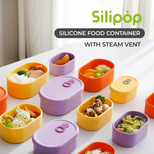 Miniatura 5 de Recipiente hermético de silicona prémium hecho en Corea con ventilación de vapor, sin BPA, a prueba de fugas, apto para microondas y congelador, 1