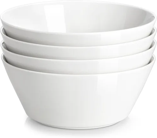 MALACASA Juego de 4 cuencos de sopa de 35 onzas, cuencos de porcelana blanca, cuencos profundos para cocina, cuencos grandes de cerámica para sopa,