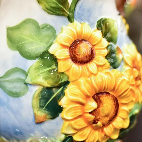 Miniatura 3 de Jarra de agua grande de cerámica, pintada a mano, girasol y abeja, decoración del hogar de 8.7 pulgadas de alto, ramo de agujero (amarillo)
