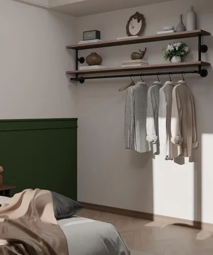 Miniatura 27 de Perchero negro de 36 pulgadas, perchero montado en la pared con estante de madera real negra, perchero colgante resistente, barra para colgar