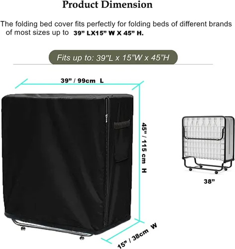 Miniatura 2 de Funda de almacenamiento plegable para cama, tamaño individual, color negro, cordón ajustable (33 pulgadas)
