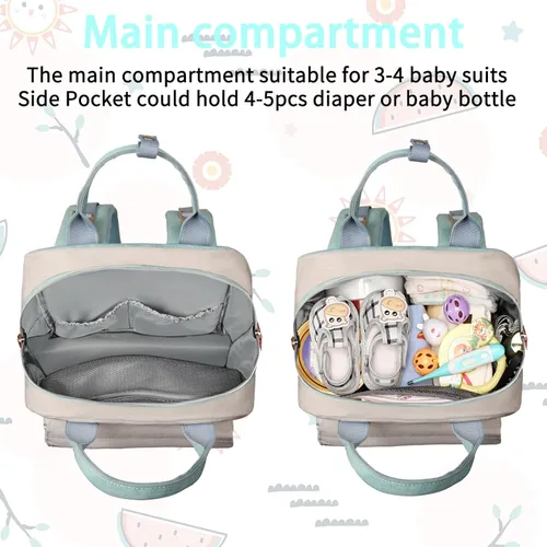 Miniatura 7 de Legestori Mochila para pañales, bolsa de pañales para bebé niña con bolsillos aislados y correas para cochecito, Verde, Grande, Casual