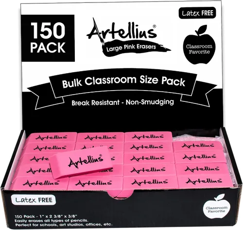 Artellius Teacher Supplies - Gomas de borrar color rosa, grande, 150 unidades, para niños y uso en el aula