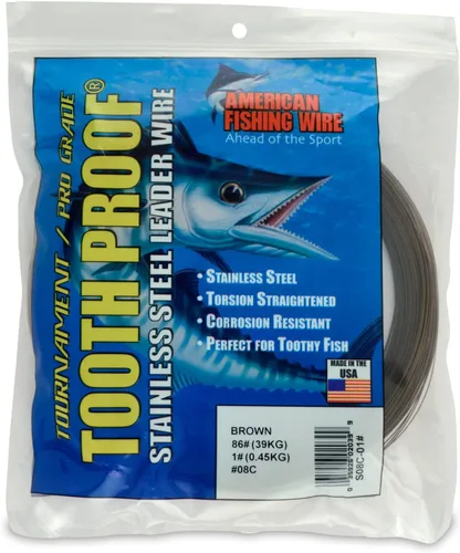 Miniatura 80 de AFW Alambre Líder Duro de Una Hebra de Acero Inoxidable a Prueba de Dientes - Brillante y Camuflaje para Tiburón, Barracuda, Caballa Real, Wahoo