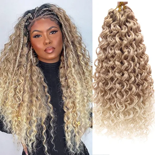 Miniatura 35 de GoGo Curl Crochet Hair 18 pulgadas onda de agua pelo sintético bohemio ganchillo trenzado jengibre onda profunda extensiones de cabello trenzado