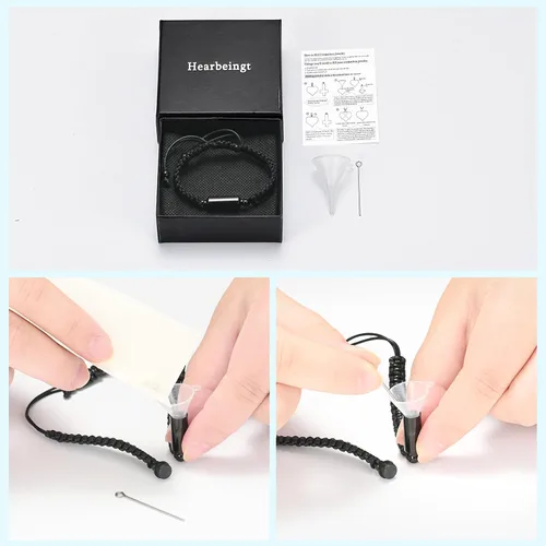 Miniatura 6 de Hearbeingt Pulsera de urna de cremación para cenizas de cuerda ajustable, pulsera cilíndrica para cenizas para hombres y mujeres, pulsera