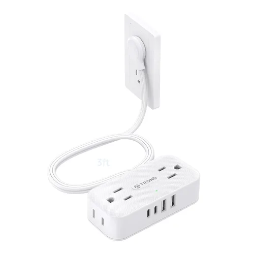 Miniatura 15 de TROND Regleta de alimentación de enchufe plano de 5 pies, cable de extensión plano pequeño con múltiples tomas, 4 puertos de CA y 4 puertos USB