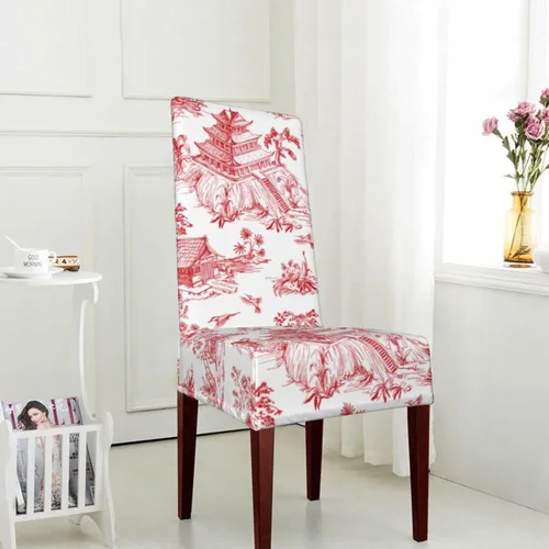 Miniatura 5 de Fundas para sillas de comedor con estampado de estilo chinoiserie, fundas para sillas de comedor lavables, fundas extraíbles para sillas de comedor