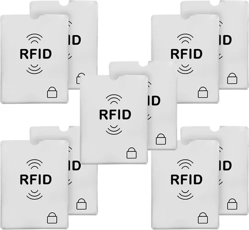 SaiTech IT Juego de 10 fundas de bloqueo RFID, la mejor manera de proteger tus tarjetas del robo electrónico, diseño duradero, ligero y compacto