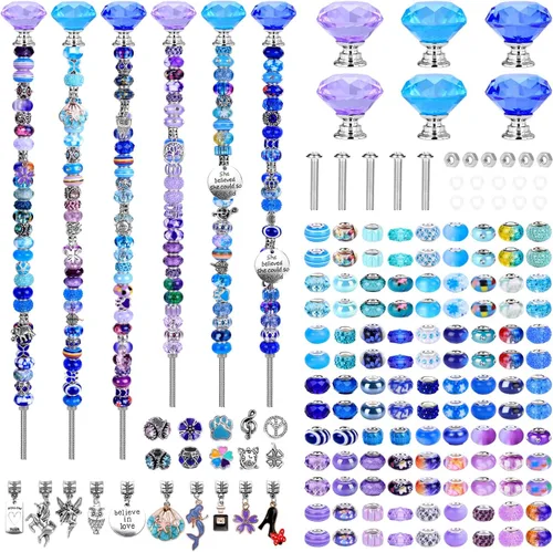 Miniatura 18 de Kit de 158 piezas de varitas de hadas de bricolaje para jardín, múltiples esquemas de color con cuentas europeas, cristales y puntas de diamante