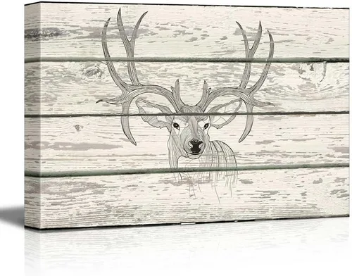 Miniatura 33 de wall26 - Obra de arte con estampado de madera de ciervo en bosque de abedules - Lienzo rústico para pared, arte para el hogar - 16 x 24 pulgadas