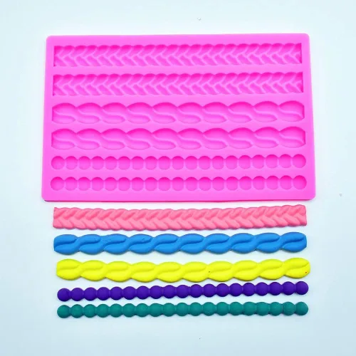 Miniatura 5 de 3D Pearl Knit Rope Molde de silicona Molde de fondant Molde de pastel Frontera Decoración Moldes Gumpaste Cocina DIY Hornear Decoración Pastel