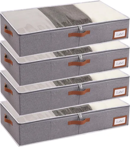 Miniatura 13 de Yawinhe Almacenamiento debajo de la cama, paquete de 2 organizadores de armario, bolsas plegables para contenedores, con ranura para tarjeta de Beige